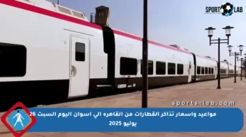 مواعيد وأسعار تذاكر القطارات من القاهرة إلى أسوان اليوم السبت 26 يوليو 2025